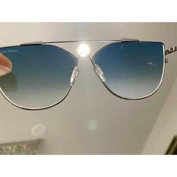 Tom Ford Jacquelyn-02 TF 563 14X Cat Eye Silver Sunglasses Green Gradient (C)